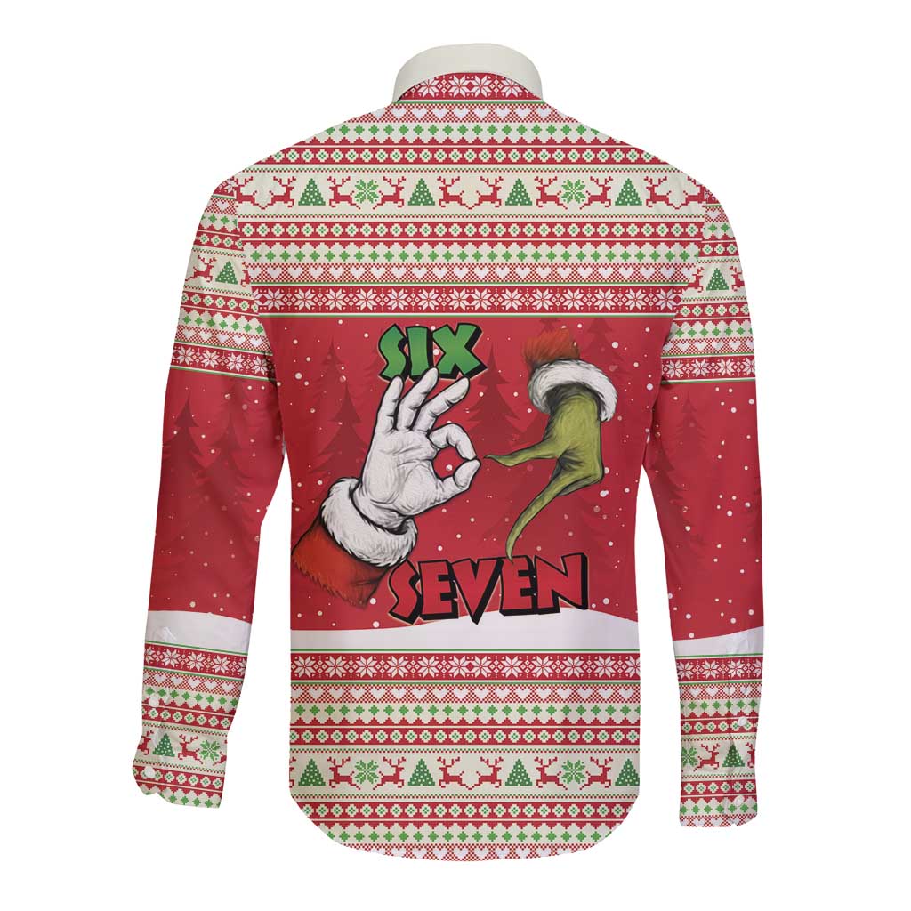 Funny Six Seven Meme Christmas Long Sleeve Button Shirt Merry 67 Mas - Wonder Print Shop