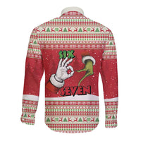Funny Six Seven Meme Christmas Long Sleeve Button Shirt Merry 67 Mas - Wonder Print Shop
