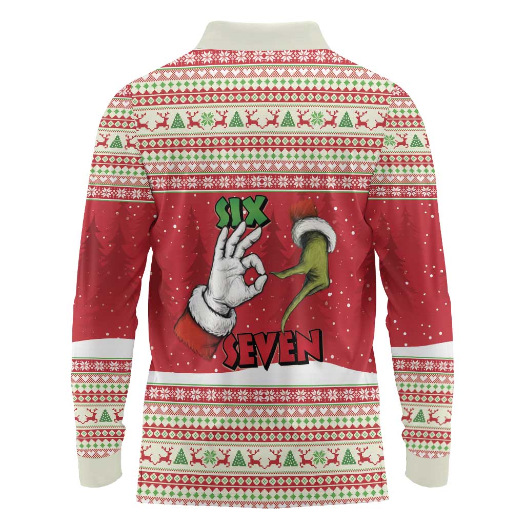 Funny Six Seven Meme Christmas Long Sleeve Polo Shirt Merry 67 Mas - Wonder Print Shop