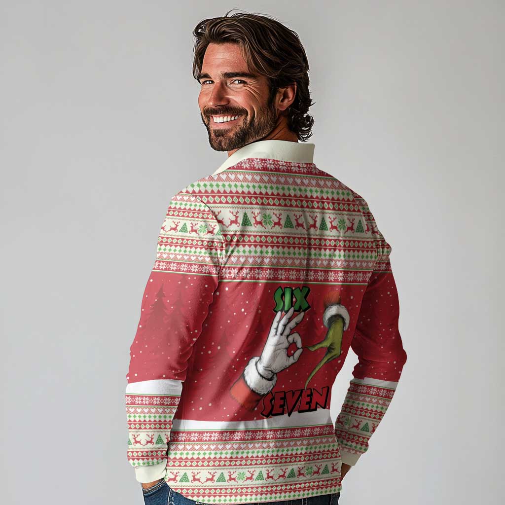 Funny Six Seven Meme Christmas Long Sleeve Polo Shirt Merry 67 Mas - Wonder Print Shop