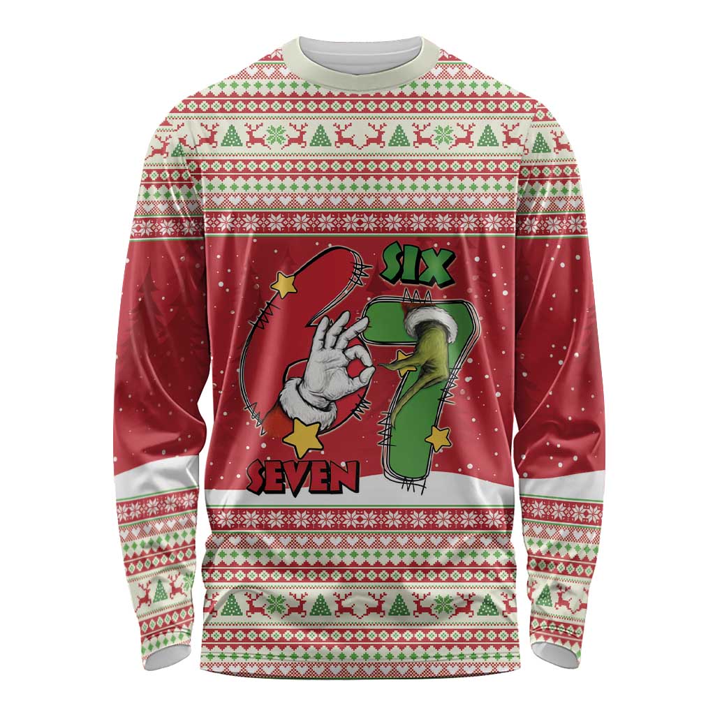 Funny Six Seven Meme Christmas Long Sleeve Shirt Merry 67 Mas - Wonder Print Shop
