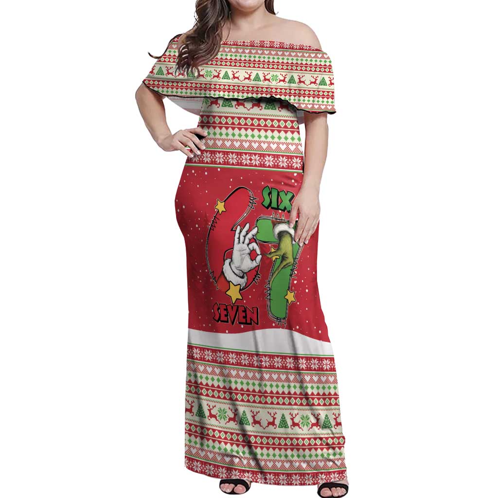 Funny Six Seven Meme Christmas Off Shoulder Maxi Dress Merry 67 Mas - Wonder Print Shop