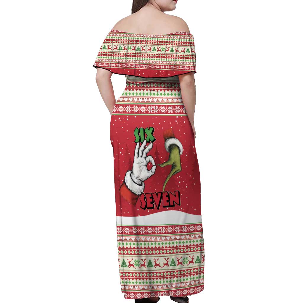 Funny Six Seven Meme Christmas Off Shoulder Maxi Dress Merry 67 Mas - Wonder Print Shop