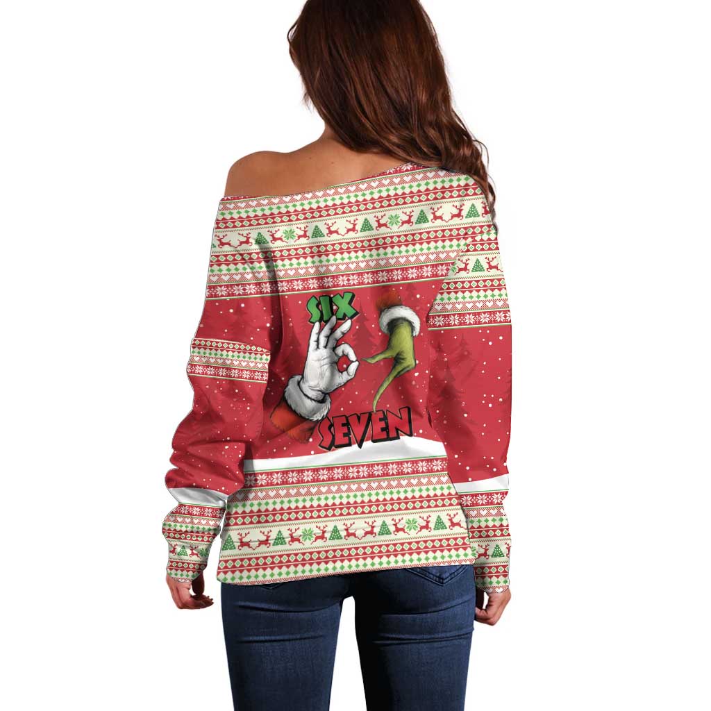 Funny Six Seven Meme Christmas Off Shoulder Sweater Merry 67 Mas - Wonder Print Shop