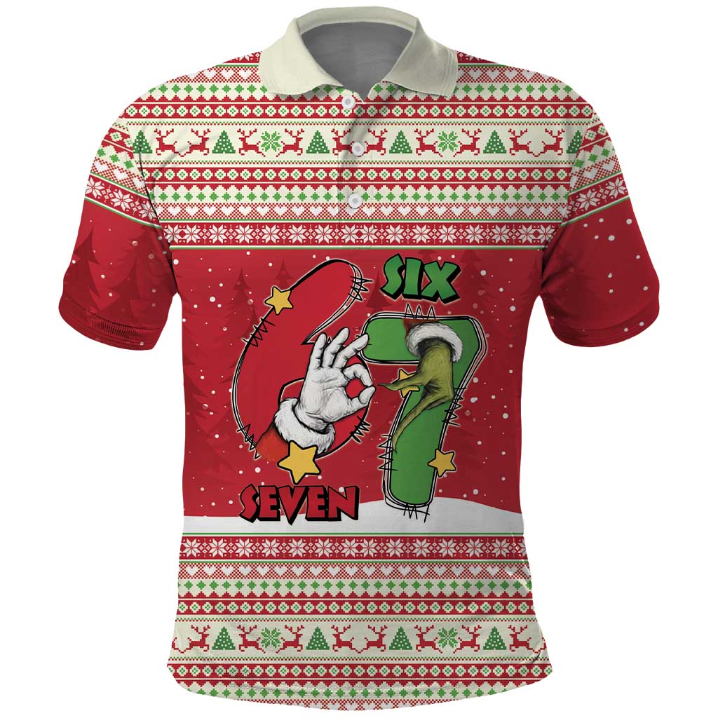 Funny Six Seven Meme Christmas Polo Shirt Merry 67 Mas - Wonder Print Shop