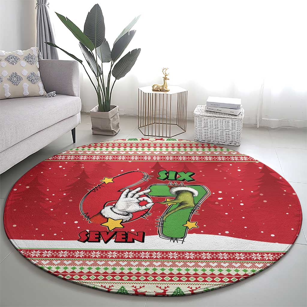 Funny Six Seven Meme Christmas Round Carpet Merry 67 Mas - Wonder Print Shop