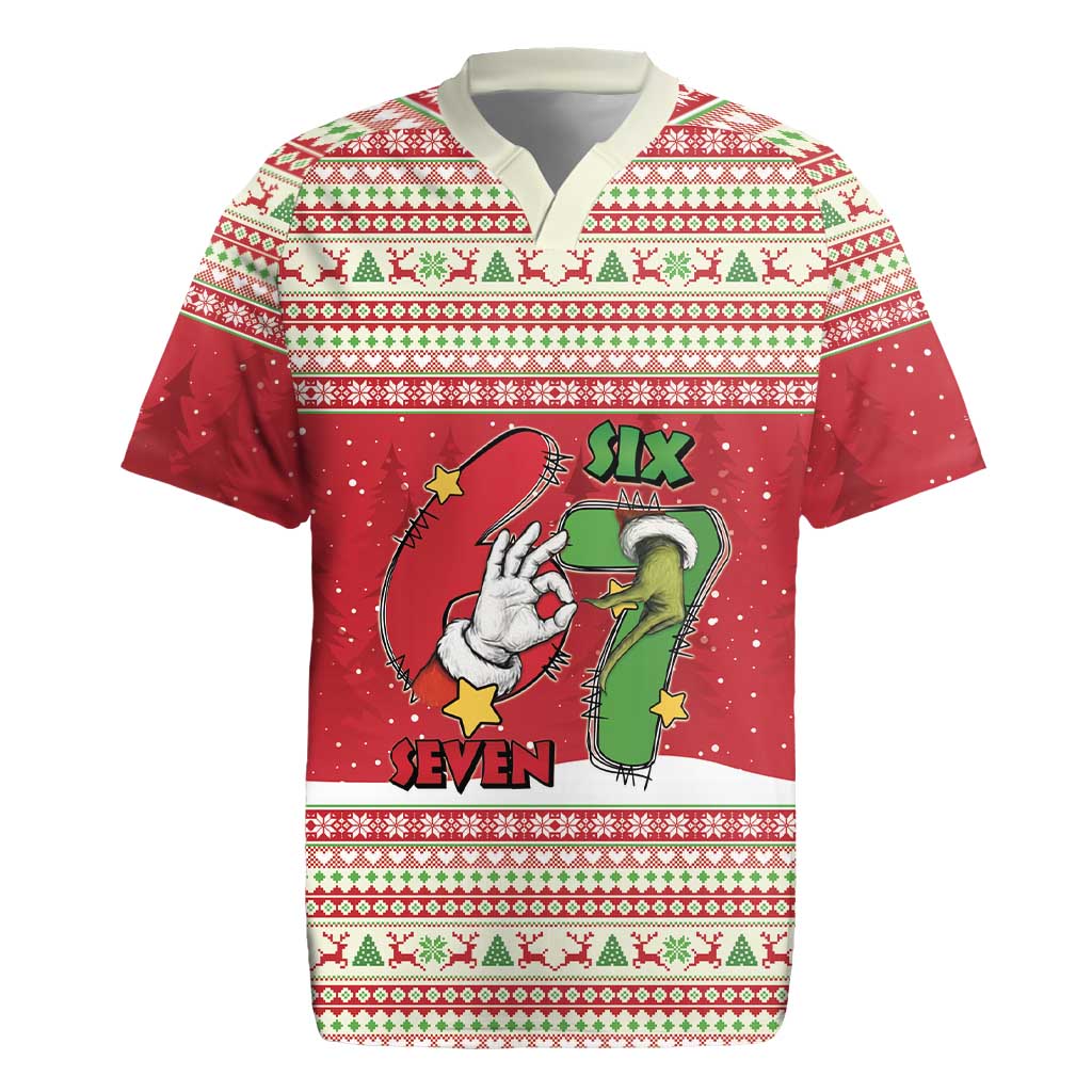 Funny Six Seven Meme Christmas Rugby Jersey Merry 67 Mas - Wonder Print Shop