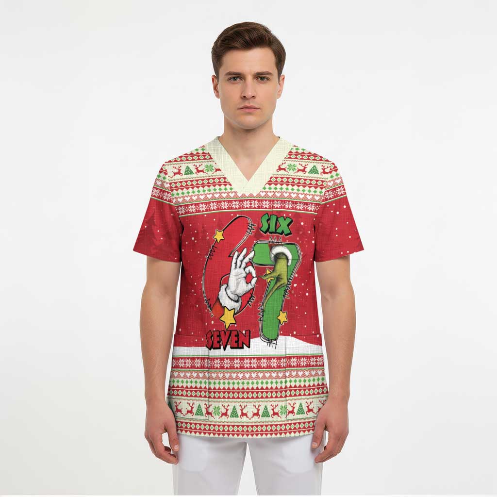Funny Six Seven Meme Christmas Scrub Top Merry 67 Mas - Wonder Print Shop