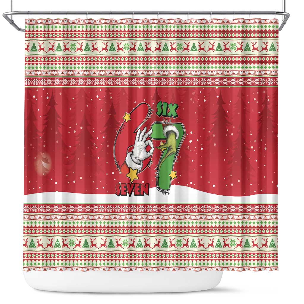 Funny Six Seven Meme Christmas Shower Curtain Merry 67 Mas - Wonder Print Shop