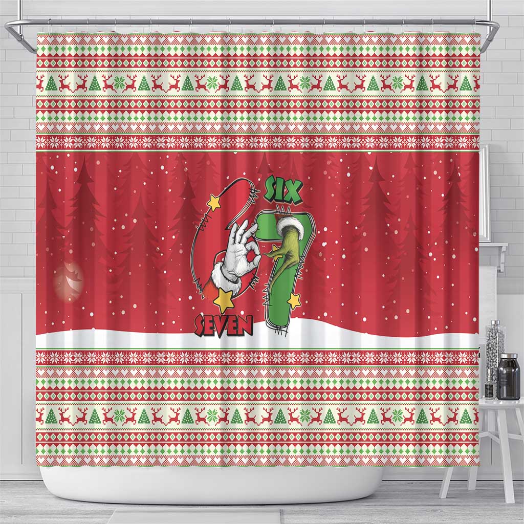 Funny Six Seven Meme Christmas Shower Curtain Merry 67 Mas - Wonder Print Shop