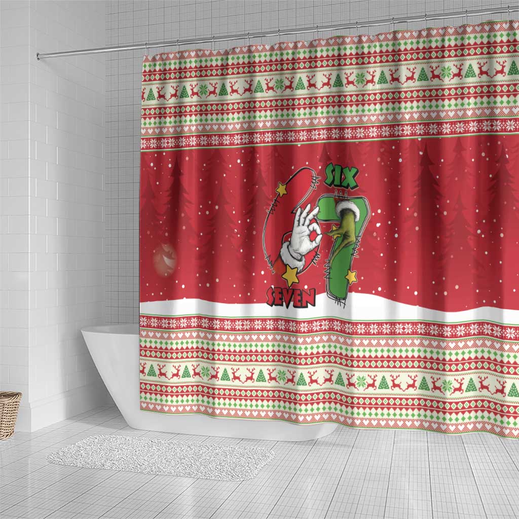 Funny Six Seven Meme Christmas Shower Curtain Merry 67 Mas - Wonder Print Shop
