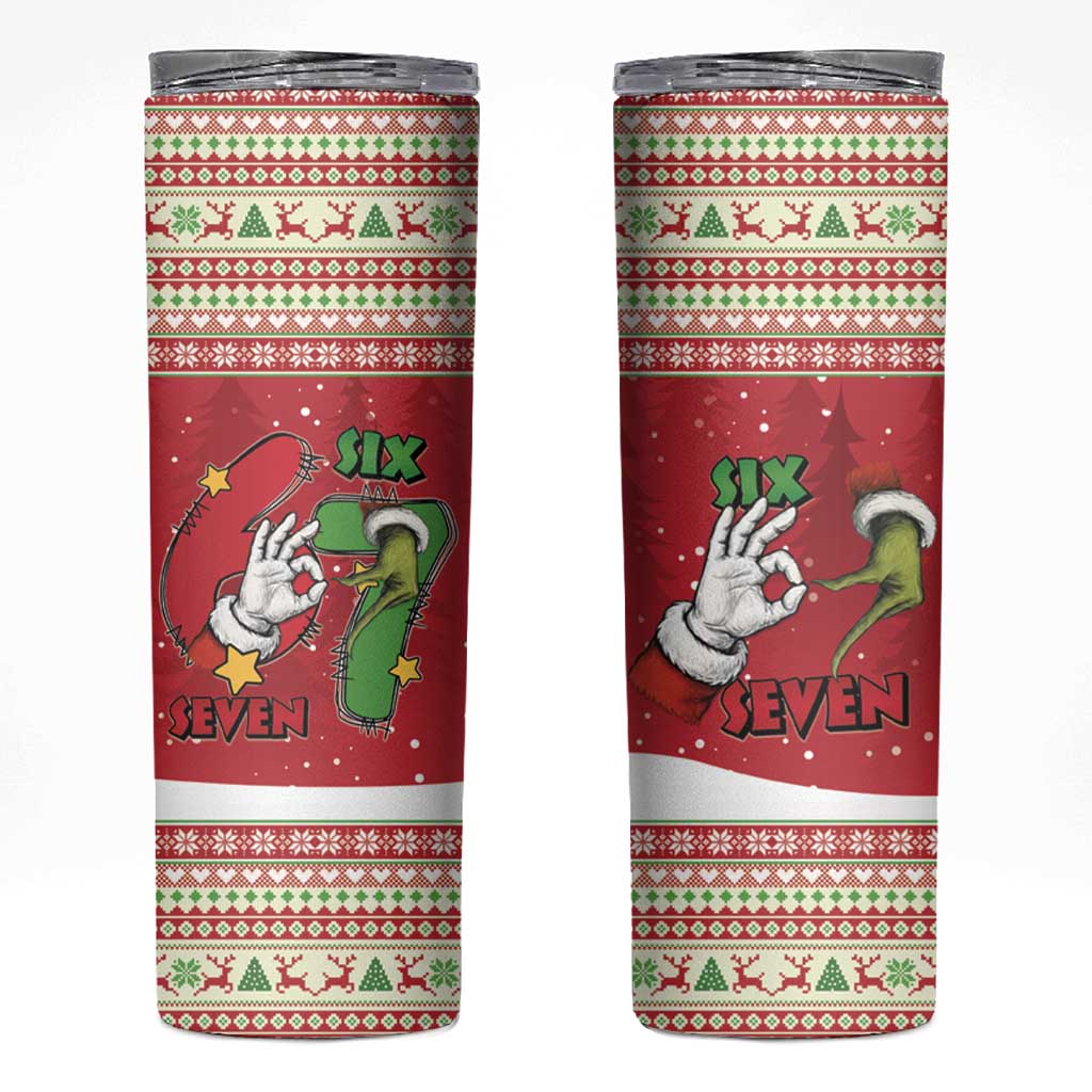 Funny Six Seven Meme Christmas Skinny Tumbler Merry 67 Mas - Wonder Print Shop