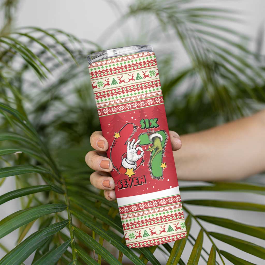 Funny Six Seven Meme Christmas Skinny Tumbler Merry 67 Mas - Wonder Print Shop
