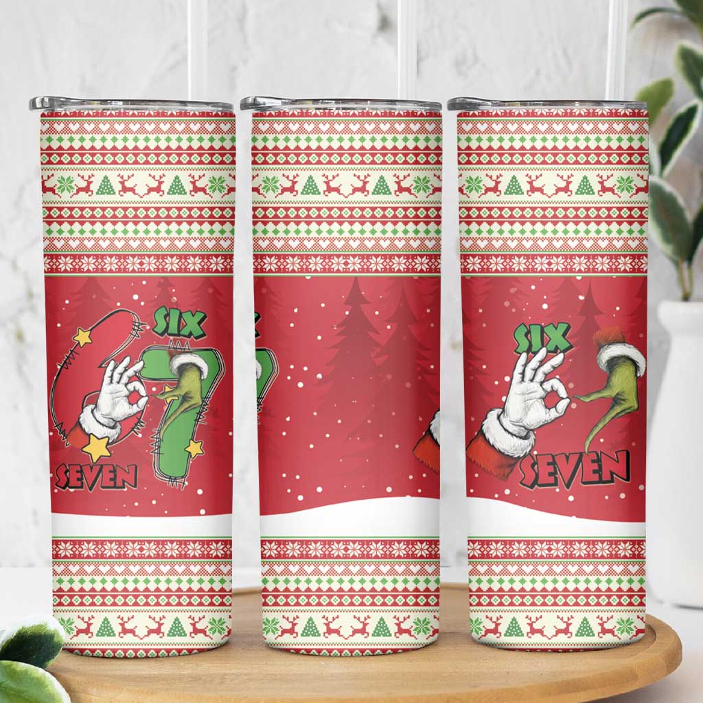 Funny Six Seven Meme Christmas Skinny Tumbler Merry 67 Mas - Wonder Print Shop