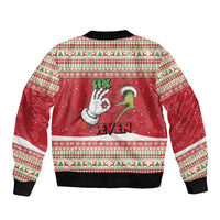 Funny Six Seven Meme Christmas Sleeve Zip Bomber Jacket Merry 67 Mas - Wonder Print Shop