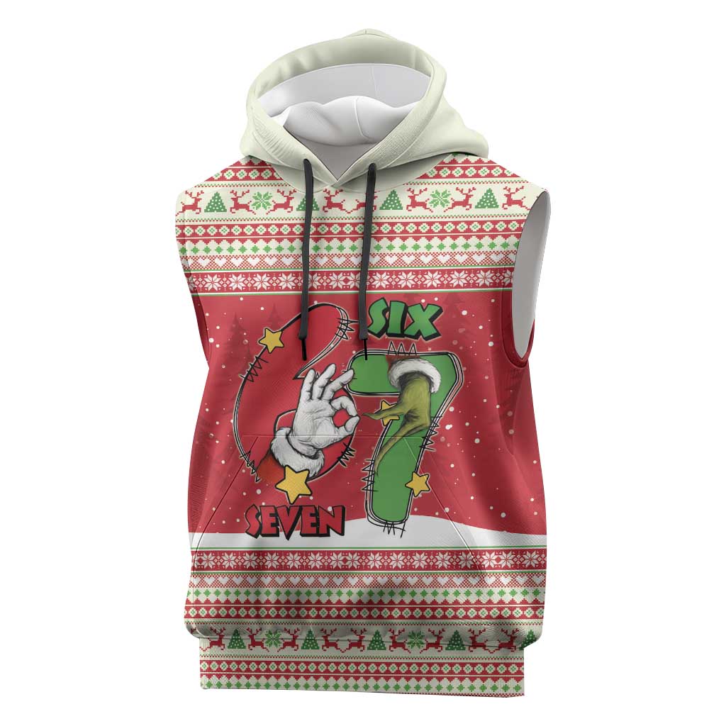 Funny Six Seven Meme Christmas Sleeveless Hoodie Merry 67 Mas - Wonder Print Shop