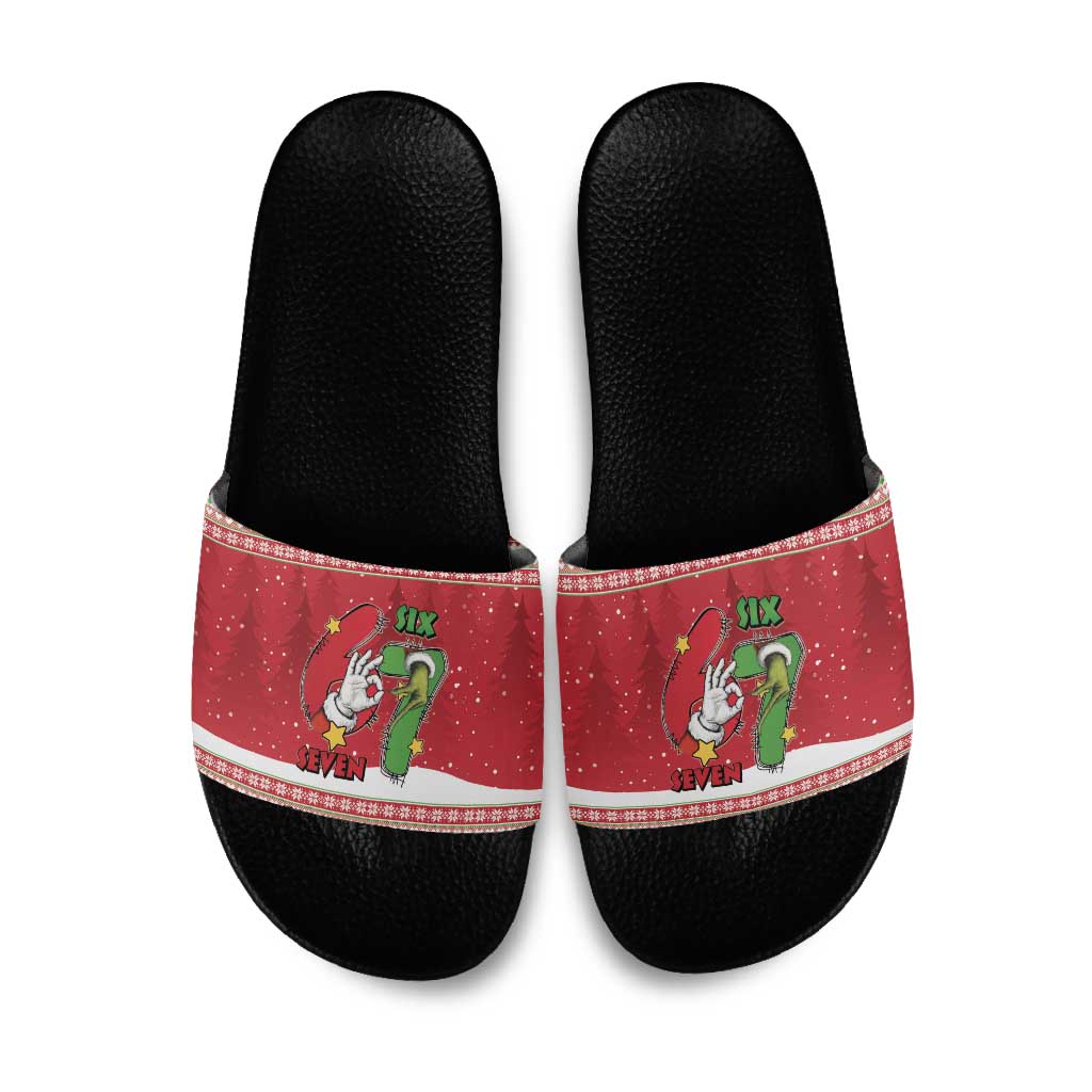 Funny Six Seven Meme Christmas Slide Sandals Merry 67 Mas - Wonder Print Shop