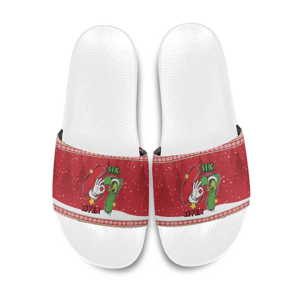 Funny Six Seven Meme Christmas Slide Sandals Merry 67 Mas - Wonder Print Shop