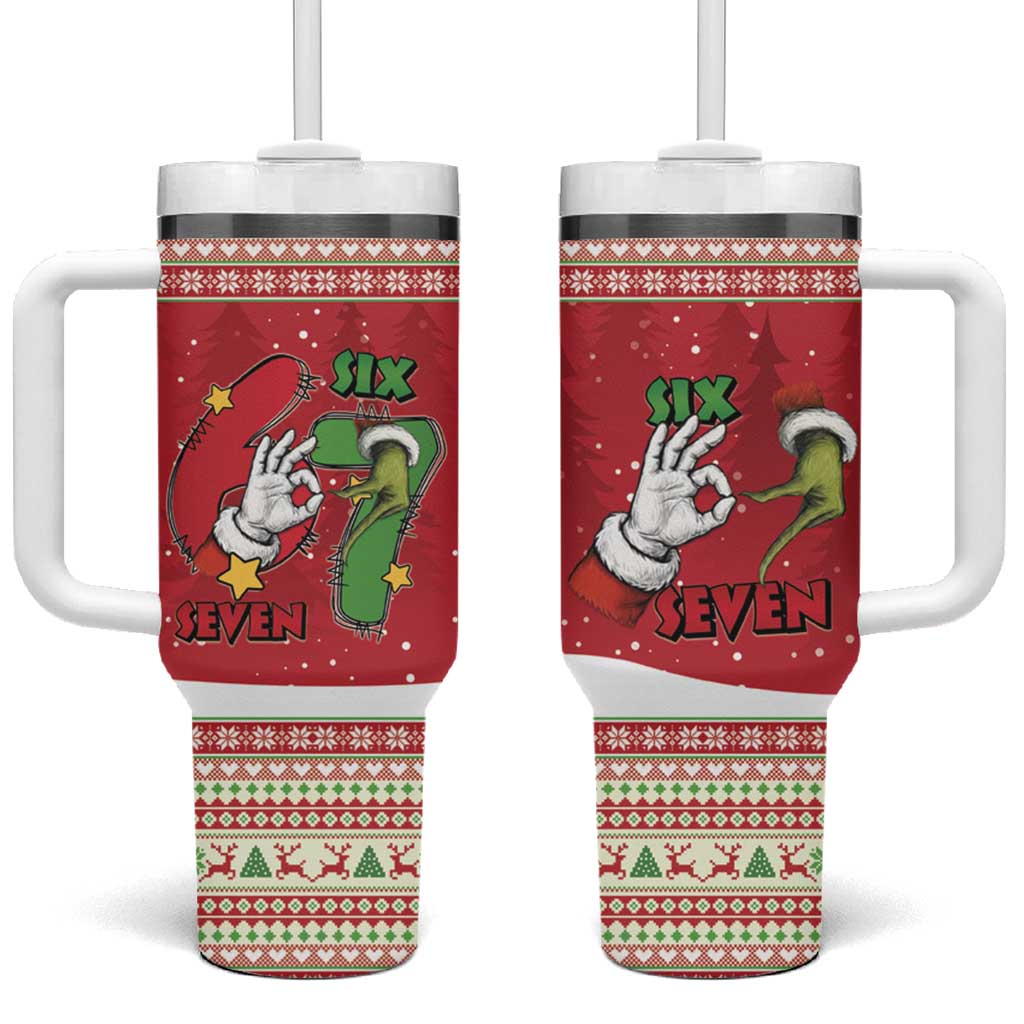 Funny Six Seven Meme Christmas Tumbler With Handle Merry 67 Mas - Wonder Print Shop