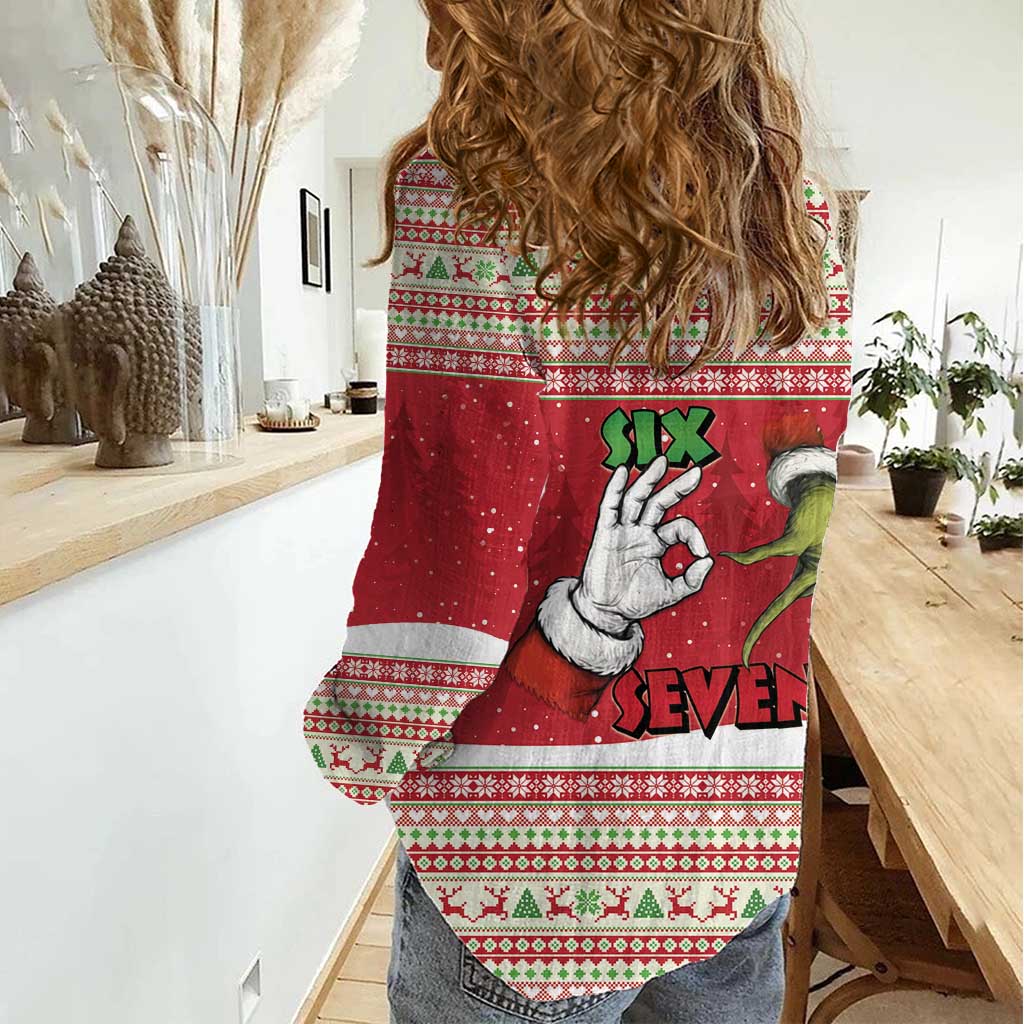 Funny Six Seven Meme Christmas Women Casual Shirt Merry 67 Mas - Wonder Print Shop