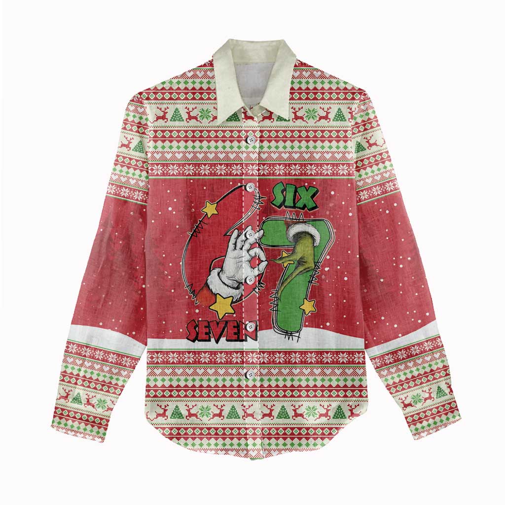 Funny Six Seven Meme Christmas Women Casual Shirt Merry 67 Mas - Wonder Print Shop