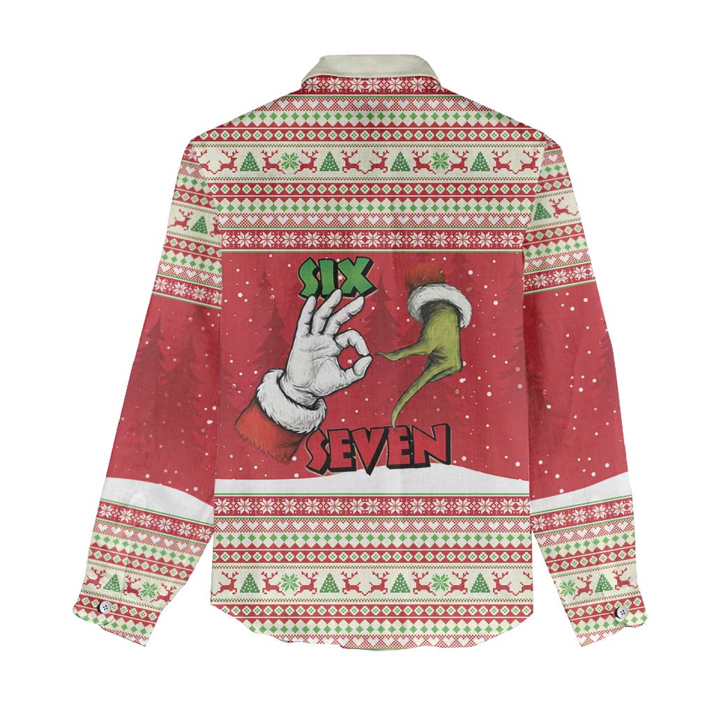 Funny Six Seven Meme Christmas Women Casual Shirt Merry 67 Mas - Wonder Print Shop