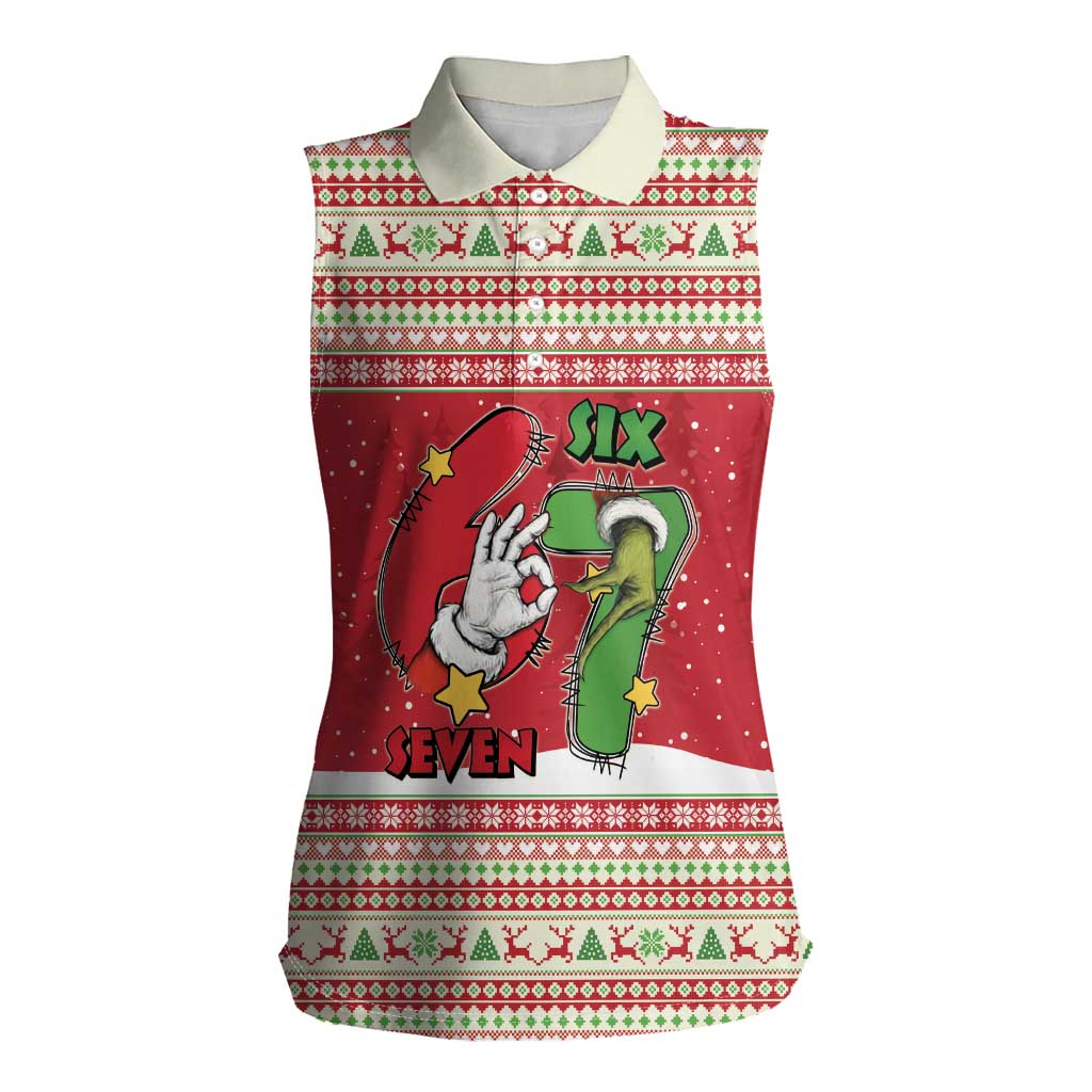 Funny Six Seven Meme Christmas Women Sleeveless Polo Shirt Merry 67 Mas - Wonder Print Shop