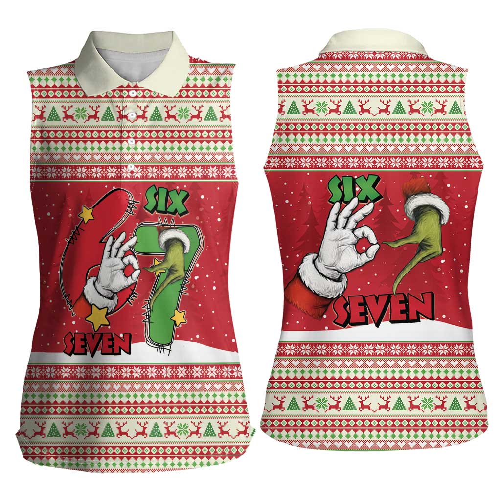 Funny Six Seven Meme Christmas Women Sleeveless Polo Shirt Merry 67 Mas - Wonder Print Shop