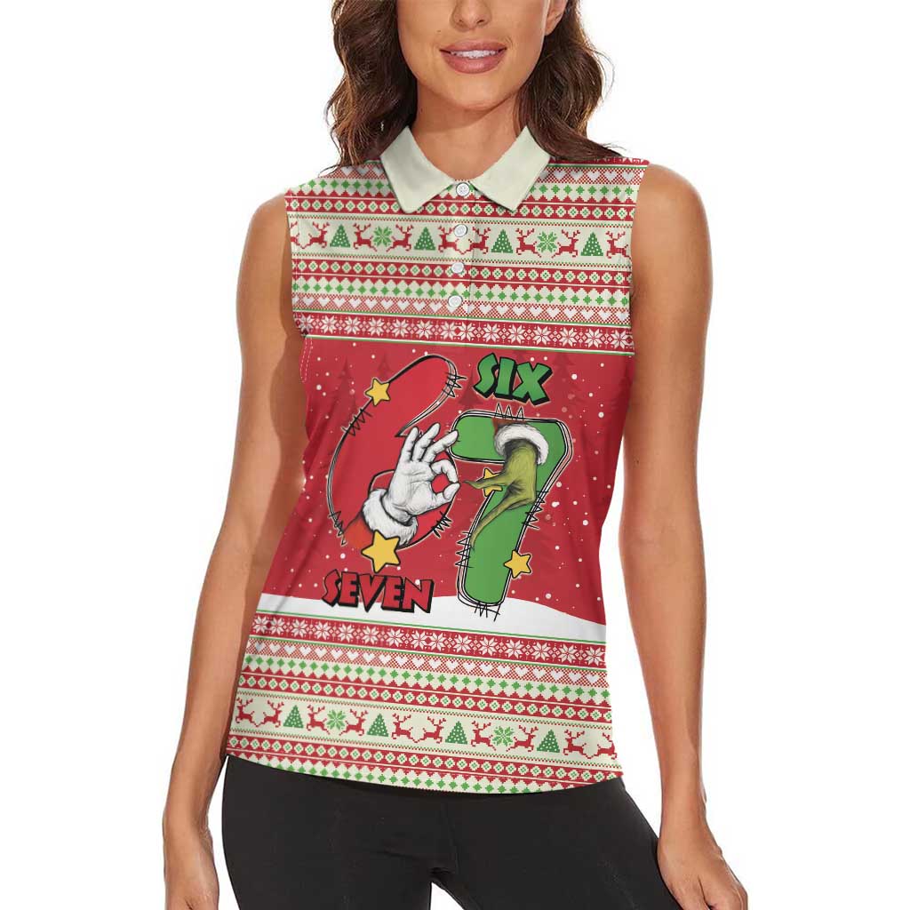 Funny Six Seven Meme Christmas Women Sleeveless Polo Shirt Merry 67 Mas - Wonder Print Shop