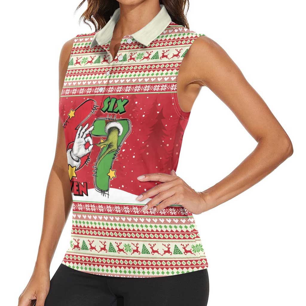 Funny Six Seven Meme Christmas Women Sleeveless Polo Shirt Merry 67 Mas - Wonder Print Shop