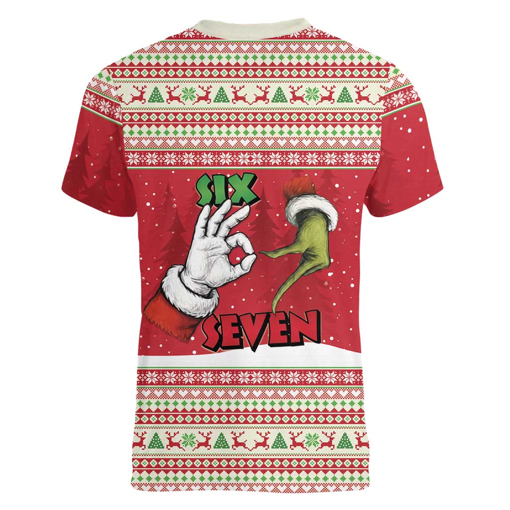 Funny Six Seven Meme Christmas Women V-Neck T-Shirt Merry 67 Mas - Wonder Print Shop