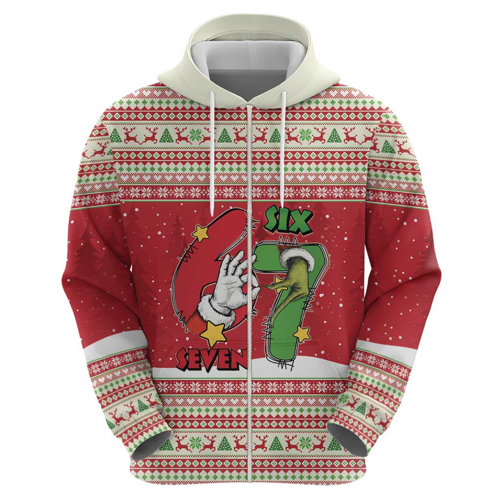 Funny Six Seven Meme Christmas Zip Hoodie Merry 67 Mas - Wonder Print Shop