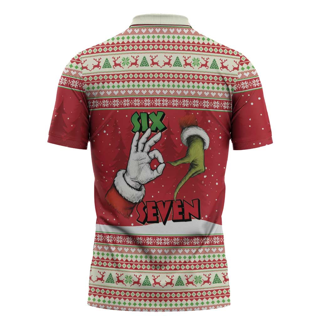 Funny Six Seven Meme Christmas Zipper Polo Shirt Merry 67 Mas - Wonder Print Shop