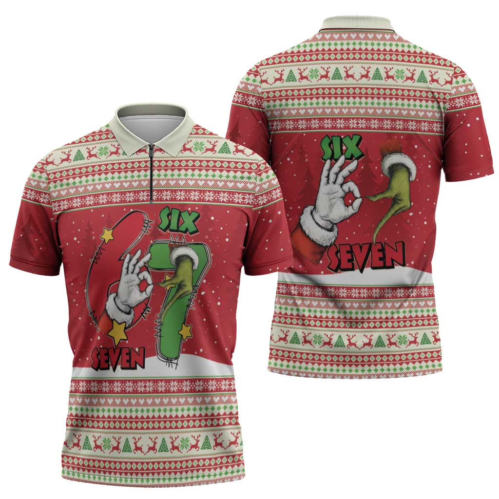 Funny Six Seven Meme Christmas Zipper Polo Shirt Merry 67 Mas - Wonder Print Shop