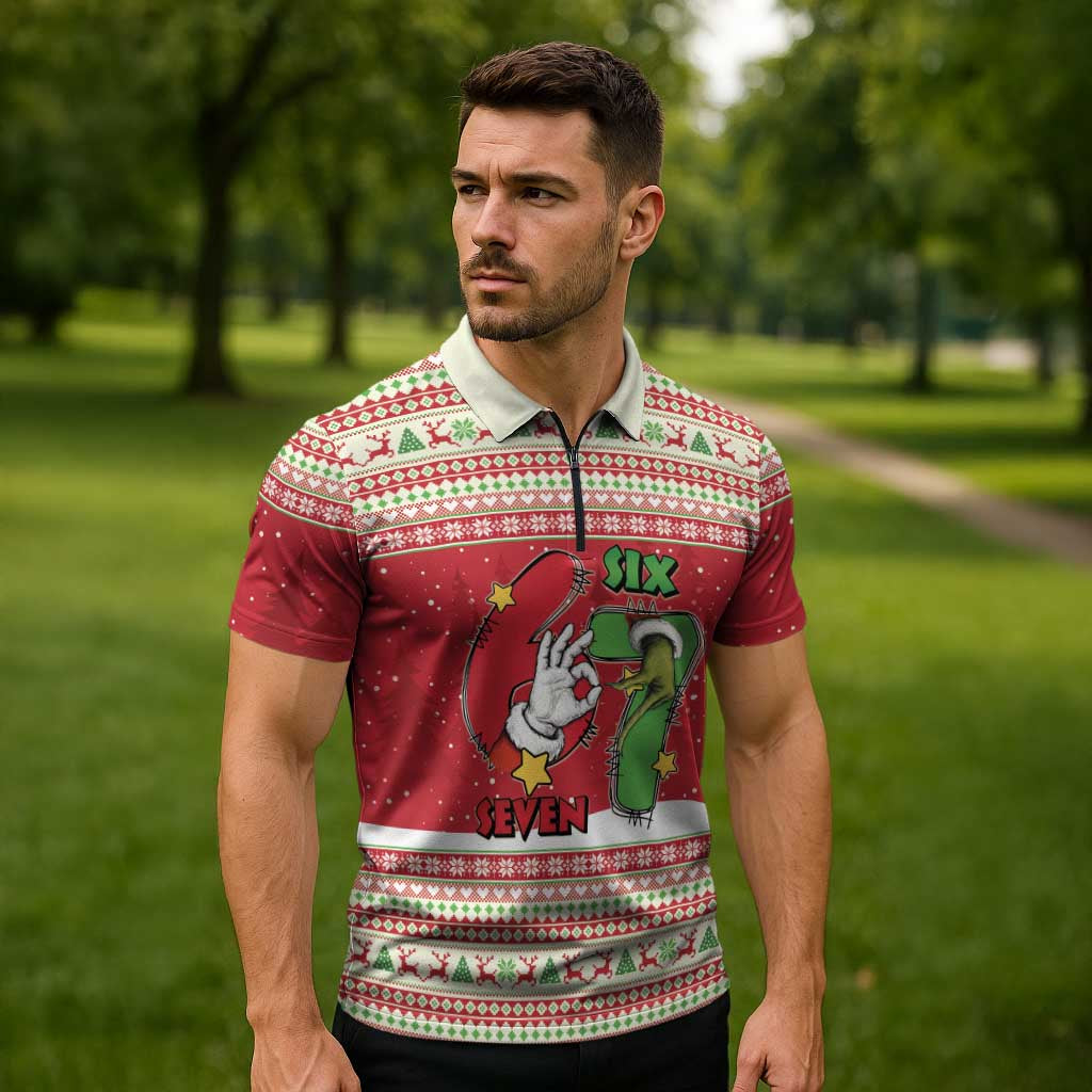 Funny Six Seven Meme Christmas Zipper Polo Shirt Merry 67 Mas - Wonder Print Shop