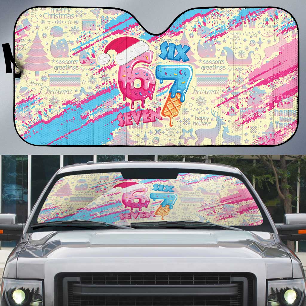 Six Seven Ice Cream Drip Auto Sun Shade 67 Funny Christmas Gen Alpha Slang - Wonder Print Shop