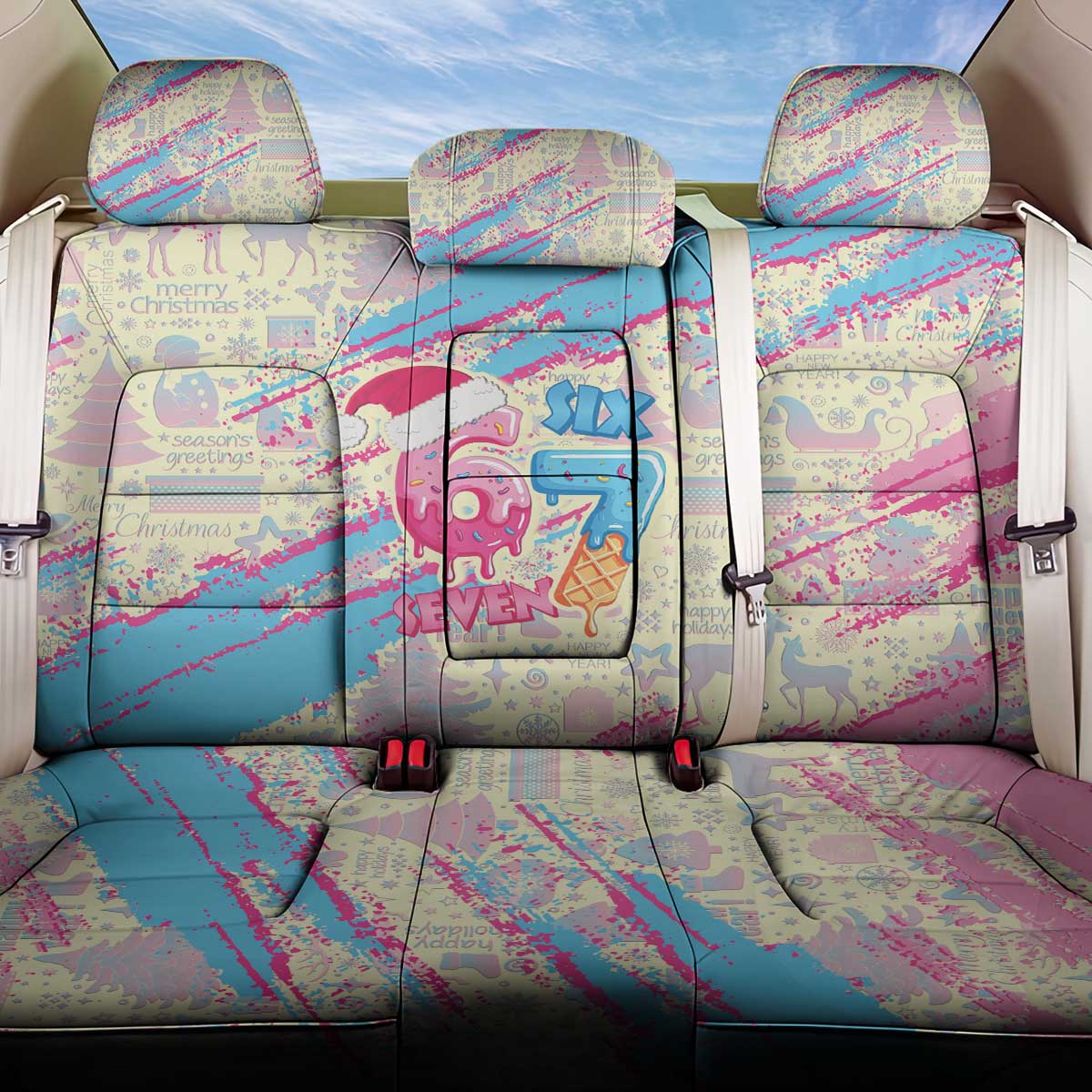 Six Seven Ice Cream Drip Back Car Seat Cover 67 Funny Christmas Gen Alpha Slang - Wonder Print Shop