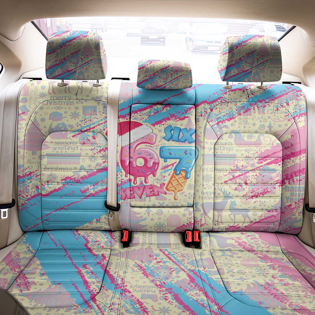 Six Seven Ice Cream Drip Back Car Seat Cover 67 Funny Christmas Gen Alpha Slang - Wonder Print Shop