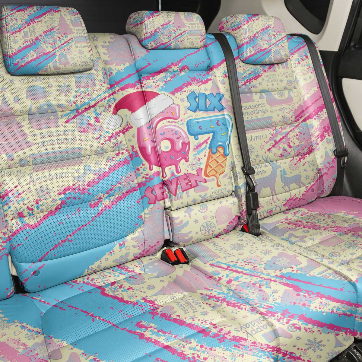 Six Seven Ice Cream Drip Back Car Seat Cover 67 Funny Christmas Gen Alpha Slang - Wonder Print Shop