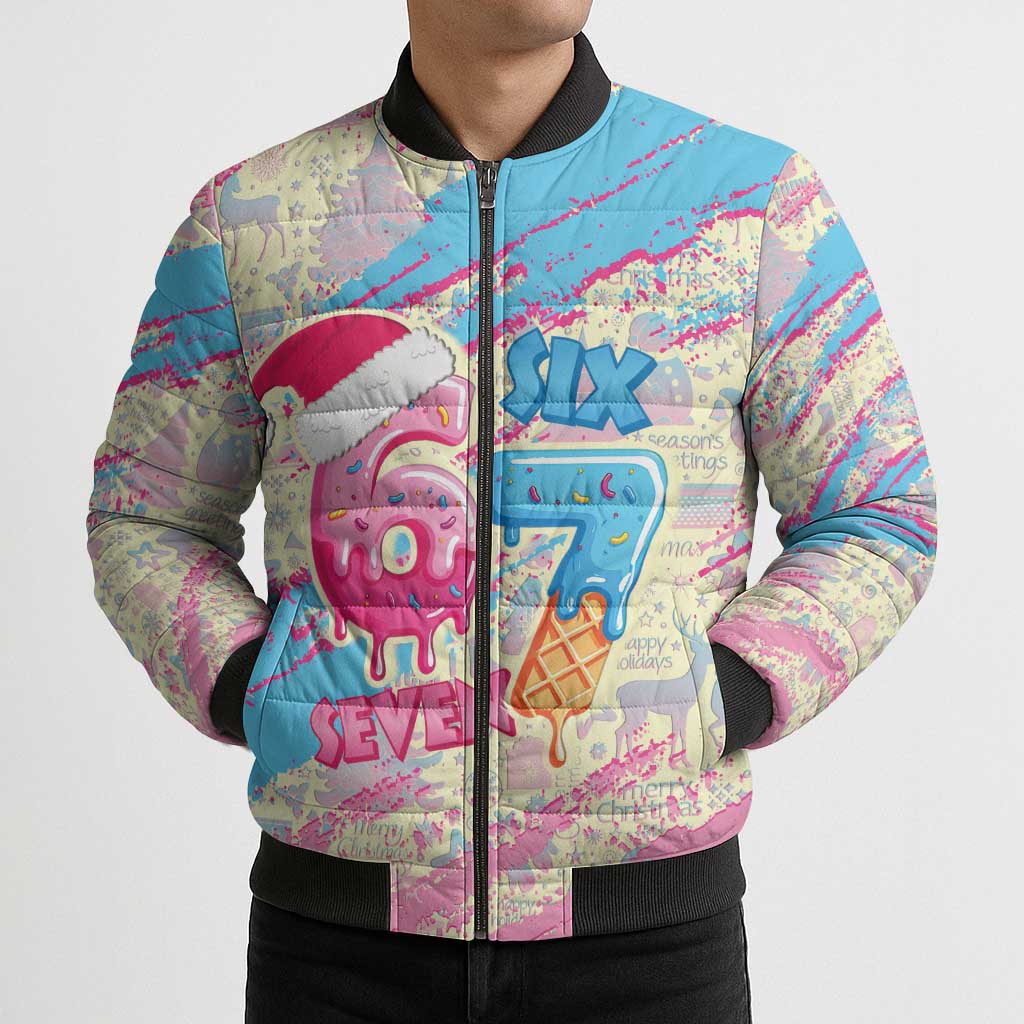Six Seven Ice Cream Drip Bomber Puffer Jacket 67 Funny Christmas Gen Alpha Slang - Wonder Print Shop