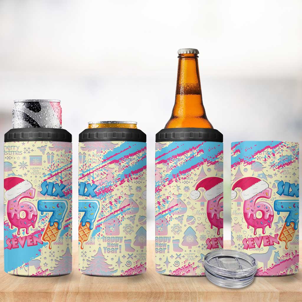 Six Seven Ice Cream Drip 4 in 1 Can Cooler Tumbler 67 Funny Christmas Gen Alpha Slang - Wonder Print Shop