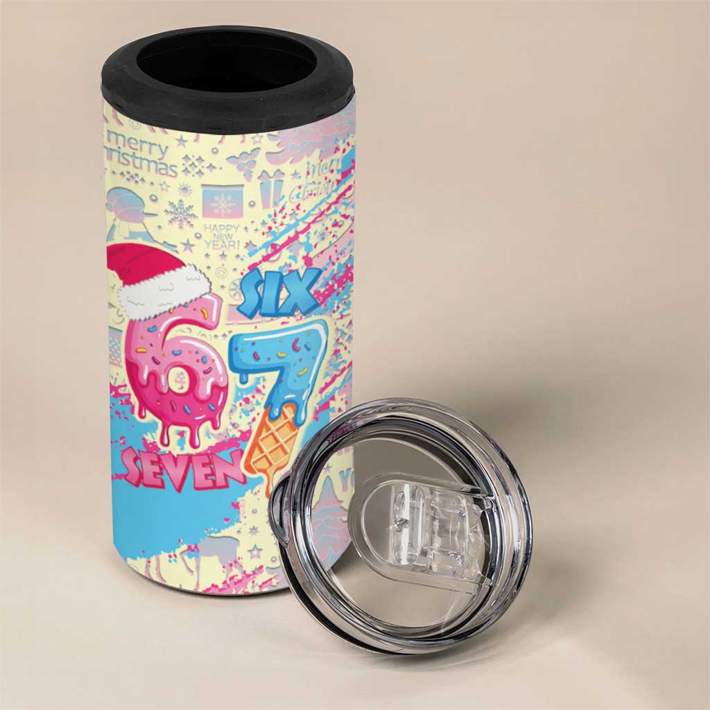 Six Seven Ice Cream Drip 4 in 1 Can Cooler Tumbler 67 Funny Christmas Gen Alpha Slang - Wonder Print Shop