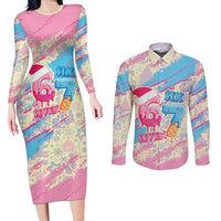 Six Seven Ice Cream Drip Couples Matching Long Sleeve Bodycon Dress and Long Sleeve Button Shirt 67 Funny Christmas Gen Alpha Slang - Wonder Print Shop