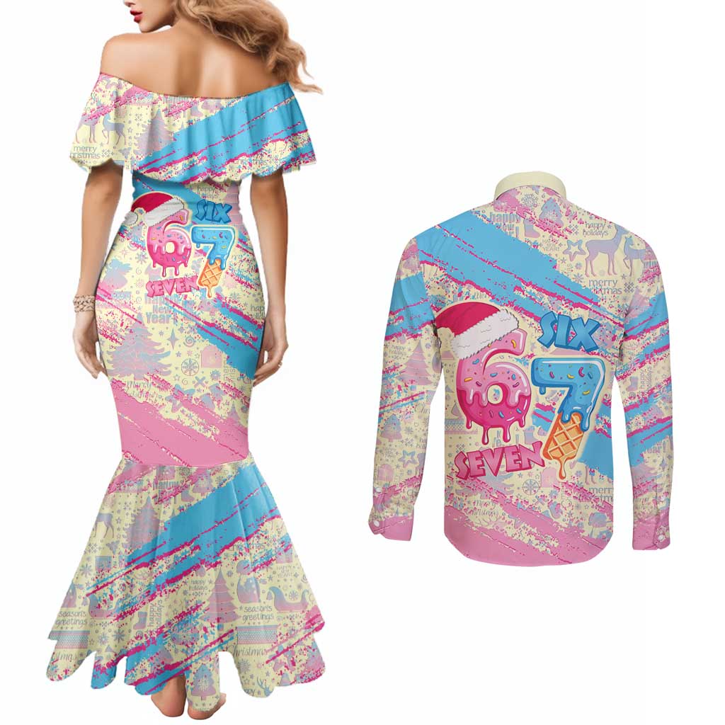 Six Seven Ice Cream Drip Couples Matching Mermaid Dress and Long Sleeve Button Shirt 67 Funny Christmas Gen Alpha Slang - Wonder Print Shop