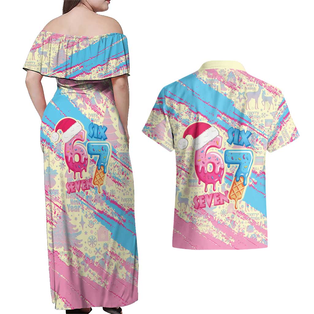 Six Seven Ice Cream Drip Couples Matching Off Shoulder Maxi Dress and Hawaiian Shirt 67 Funny Christmas Gen Alpha Slang - Wonder Print Shop