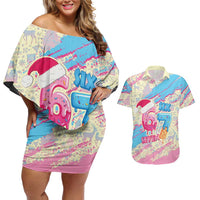 Six Seven Ice Cream Drip Couples Matching Off Shoulder Short Dress and Hawaiian Shirt 67 Funny Christmas Gen Alpha Slang - Wonder Print Shop