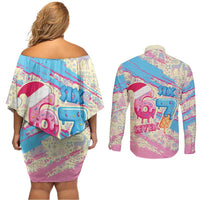 Six Seven Ice Cream Drip Couples Matching Off Shoulder Short Dress and Long Sleeve Button Shirt 67 Funny Christmas Gen Alpha Slang - Wonder Print Shop