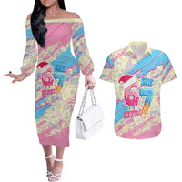 Six Seven Ice Cream Drip Couples Matching Off The Shoulder Long Sleeve Dress and Hawaiian Shirt 67 Funny Christmas Gen Alpha Slang - Wonder Print Shop