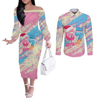 Six Seven Ice Cream Drip Couples Matching Off The Shoulder Long Sleeve Dress and Long Sleeve Button Shirt 67 Funny Christmas Gen Alpha Slang - Wonder Print Shop