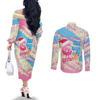 Six Seven Ice Cream Drip Couples Matching Off The Shoulder Long Sleeve Dress and Long Sleeve Button Shirt 67 Funny Christmas Gen Alpha Slang - Wonder Print Shop
